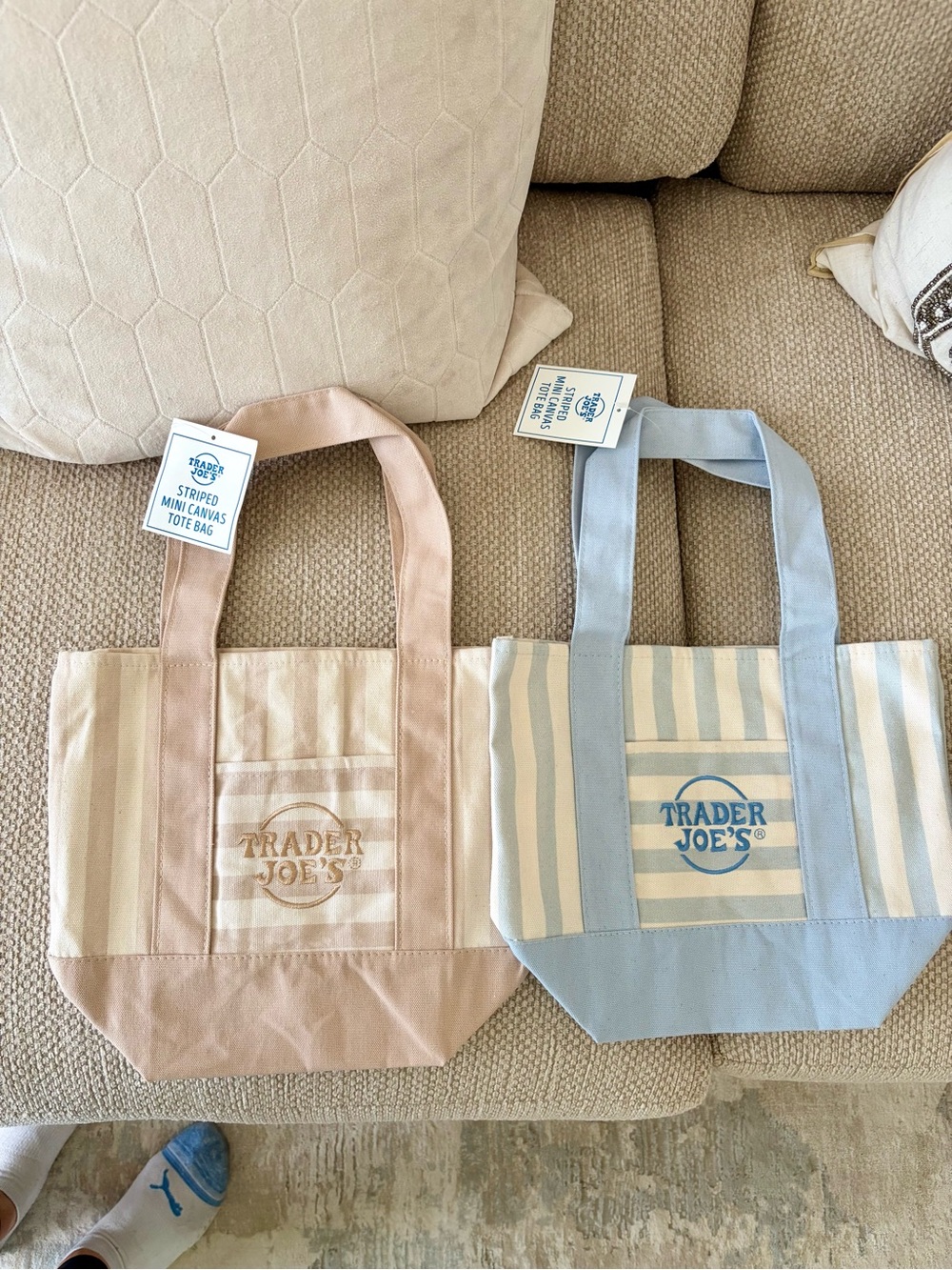 Trader Joe's Mini Canvas Tote - Pastel Pink Stripe